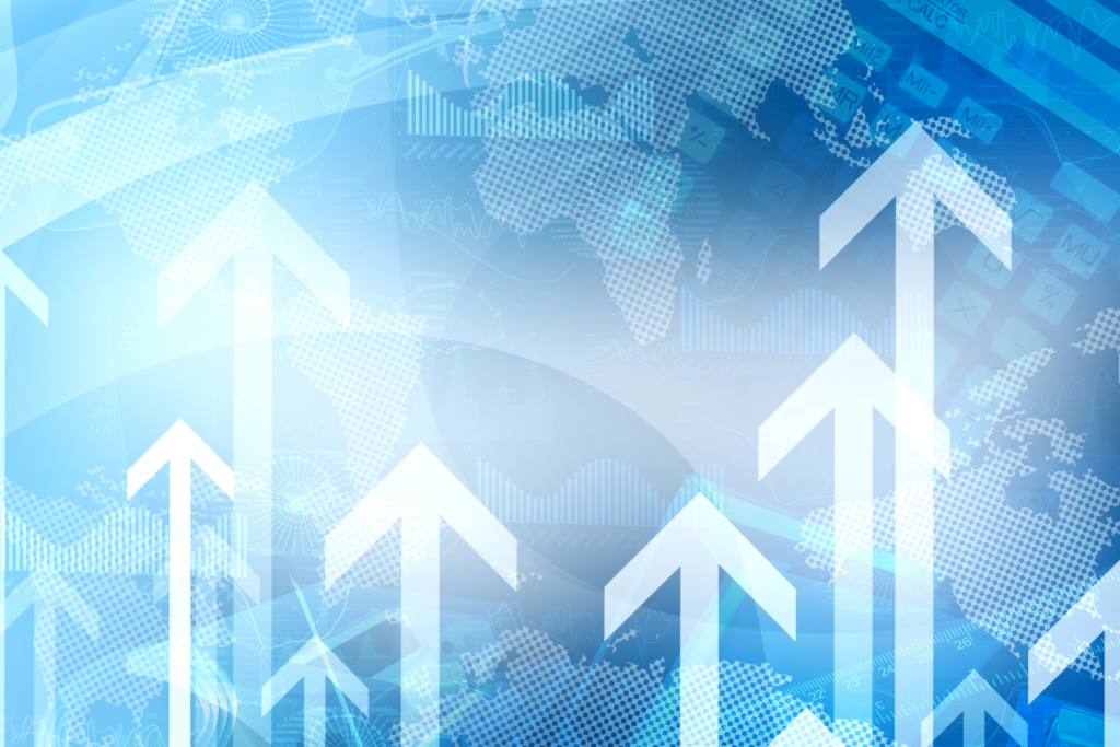 Futuristic digital growth concept with glowing arrows and financial graph, symbolizing innovation, technology, and business success.